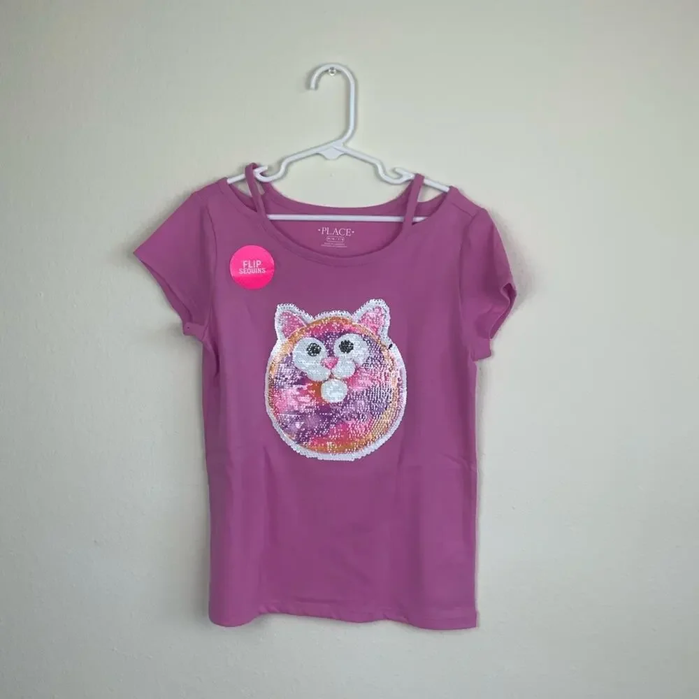 Children’s Place Flip Sequin Owl Top Pink Size M